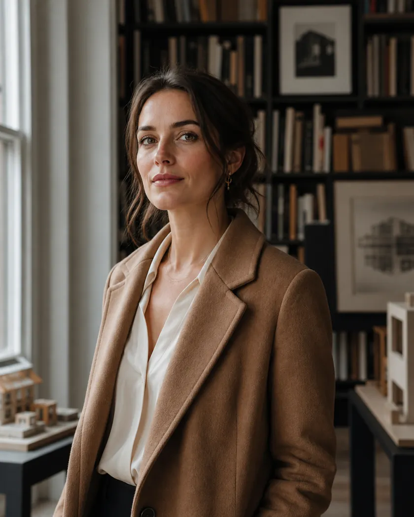 Illustrative portrait of Clara in a design studio
